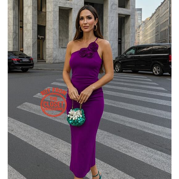 MANGO Blogger Fave Asymmetric Midi Dress 💜✨ NWT - Picture 6 of 16